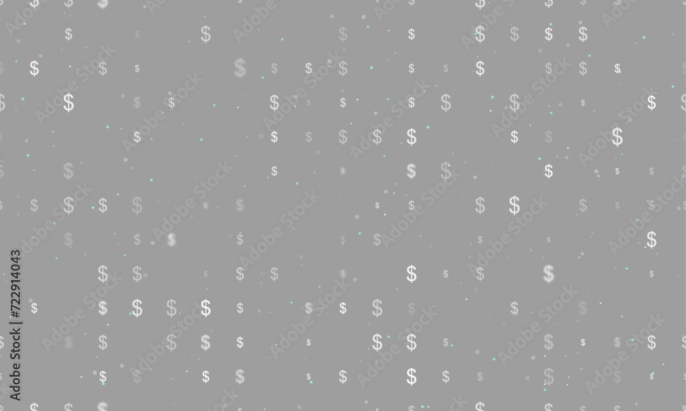 Poster seamless background pattern of evenly spaced white dollar symbols of different sizes and opacity. ve