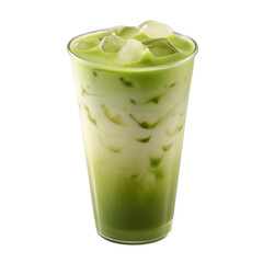Iced matcha latte Isolated on white background