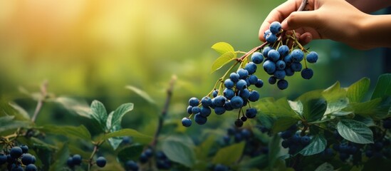 fresh ripe forest dessert blueberries hand leaf picking eating happy wooden childhood white person...