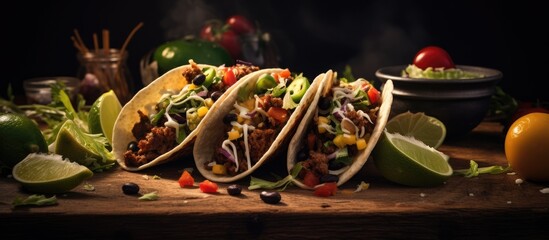 Fresh delicious mexican tacos and food ingredients. Creative Banner. Copyspace image