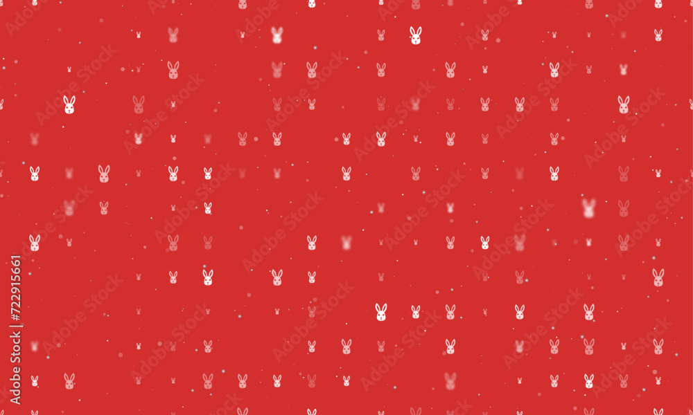 Poster seamless background pattern of evenly spaced white cute hare head symbols of different sizes and opa