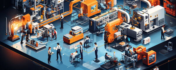 Innovation Meets Automation: Isometric Artwork on Industry 4.0 - obrazy, fototapety, plakaty