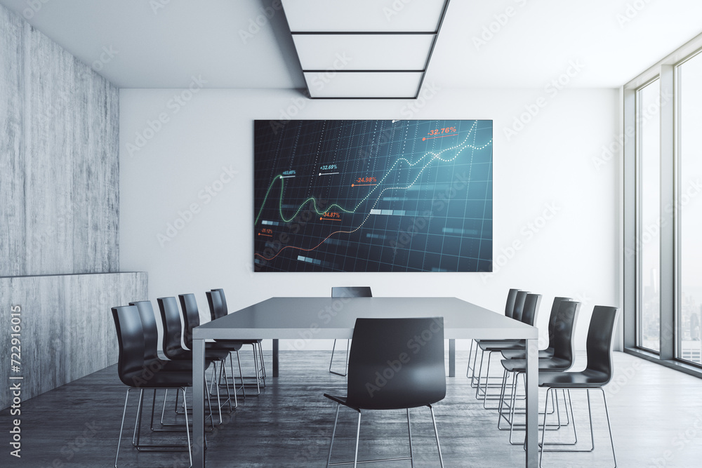 Fototapete abstract creative statistics data hologram on presentation tv screen in a modern meeting room, stati