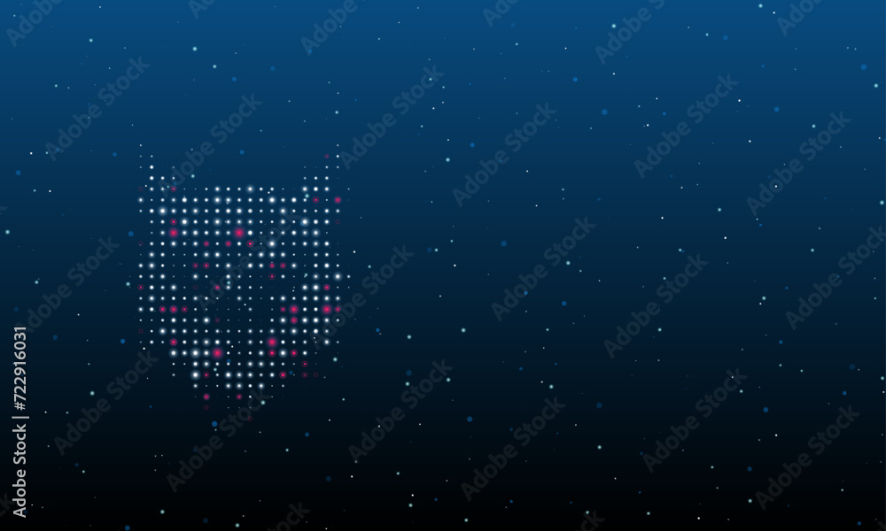 Poster on the left is the owl head symbol filled with white dots. background pattern from dots and circles 