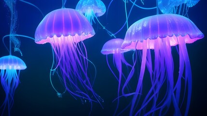 Jellyfish in water, blue background