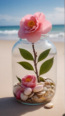 A Captivating Camellia Jar Amidst Beach Serenity AI GENERATED