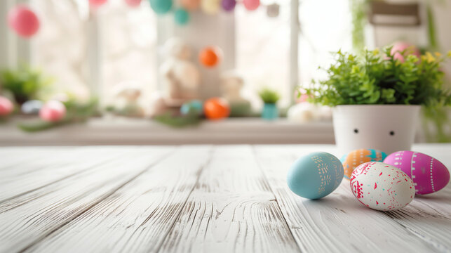 easter eggs on wooden background