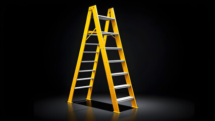 industrial safety yellow ladder. isolated on a black background. With black copy space. Construction work ladder. ladder to success