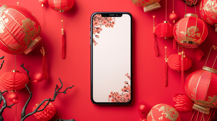 Chinese new year smartphone mockup with blank copy space