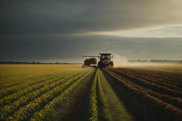 Fototapeta premium Concept photo shoot of modern agricultural machinery and equipment in field