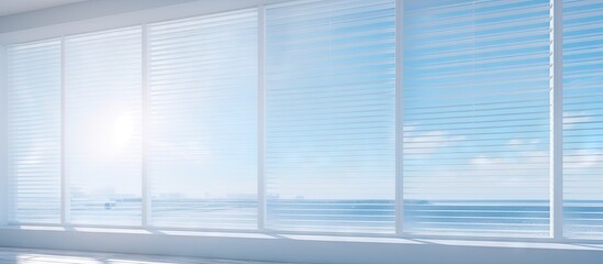 Home blinds cordless cellular honeycomb pleated shade modern shades on apartment windows Automated curtains blind. Creative Banner. Copyspace image - obrazy, fototapety, plakaty