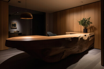 Design Japanese hotel reception desk wood.