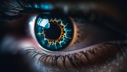 Closeup of a person's eye seeing the iris and pupils with eyelash for beauty sight medical science concept - obrazy, fototapety, plakaty