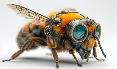 Steampunk bee illustration. Funny insect cyborg close up.	 - obrazy, fototapety, plakaty