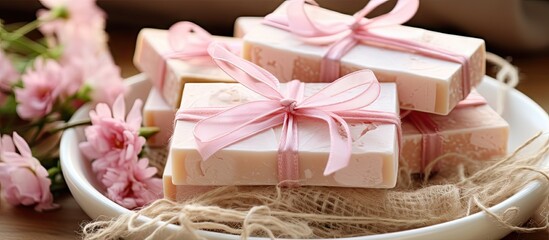 Guest favors 15 years girl birthday party favors wedding bridal souvenirs handmade soaps gift pink white colors baptism baby shower first communion presents decor wiht jute burlap fabric flower