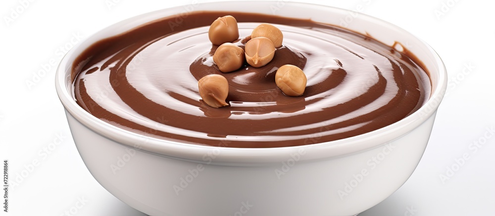 Aufkleber homemade chocolate hazelnut spread in a bowl side view. creative banner. copyspace image