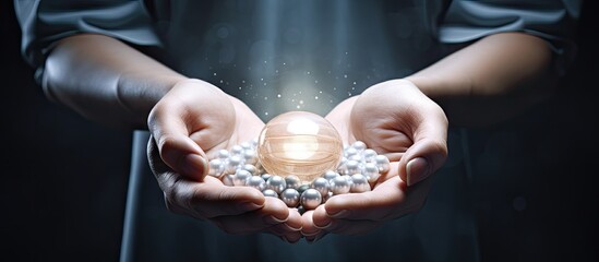 Hands of Jesus holding pearl The Parable of the pearl of great price. Creative Banner. Copyspace image