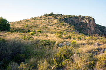Fototapeta na wymiar Sunny slope leading to the hilltop.