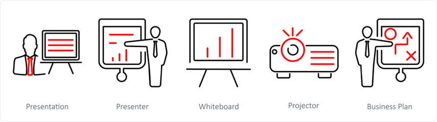 A set of 5 Business Presentation icons as presentation, presenter, white board - obrazy, fototapety, plakaty