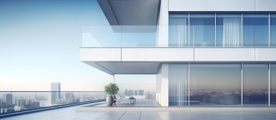 futuristic architecture with big window balconies. Creative Banner. Copyspace image