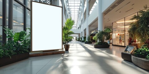 huge big white mockup blank screen at a shopping mall or center - Generative AI - obrazy, fototapety, plakaty