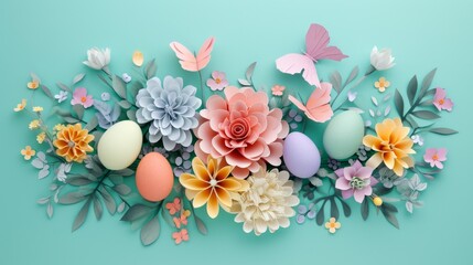 Vibrant Paper Flowers and Easter Eggs, Perfect for Spring Celebrations and Craft Projects