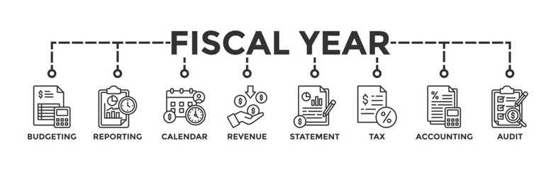 Fiscal year banner web icon vector illustration concept with icon of budgeting, reporting, calendar, revenue, statement, tax, accounting, audit