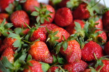 a pile of fresh strawberries. Strawberry is a fruit that contains antioxidants and vitamin C.