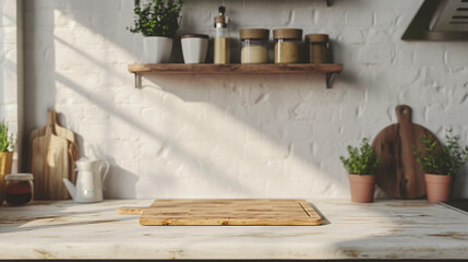 Empty white table with cutting board