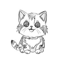 Cute cat hand drawn ink sketch, kitten isolated on white background, vector kitty for kids design