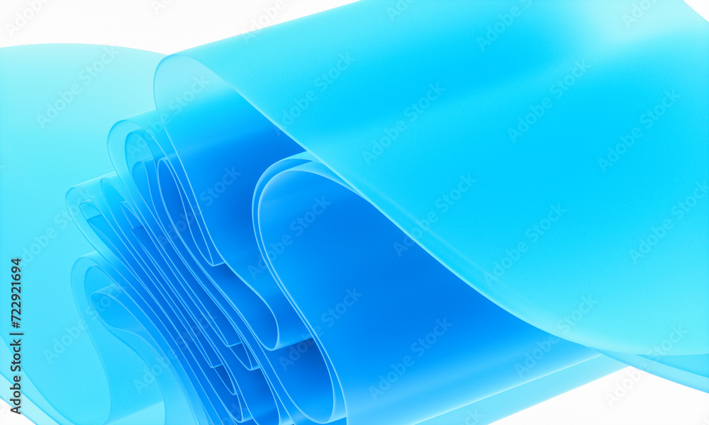 Poster 3d rendering of blue abstract layered crystal glass background.