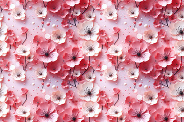 traditional oriental asian Japanese floral seamless pattern with blossoms flowers on pink background