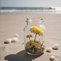 A Captivating Chrysanthemum Jar Amidst Beach Serenity AI GENERATED