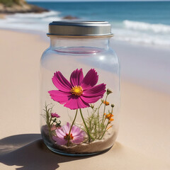 A Captivating Cosmos Jar Amidst Beach Serenity AI GENERATED