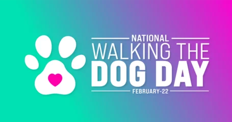 Poster February is National Walking the Dog Day background template. Holiday concept. background, banner, placard, card, and poster design template with text inscription and standard color. vector © Neelrong