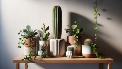 Elegant Display of Indoor Plants on Shelf