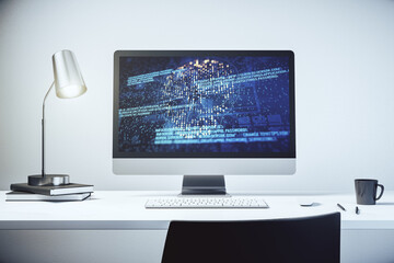 Creative concept of code skull illustration on modern laptop screen. Hacking and phishing concept. 3D Rendering