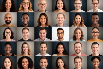 Diversity and society concept. Hundreds portraits headshots collection, collage mosaic. Many lot of multicultural different male and female smiling faces looking at camera.