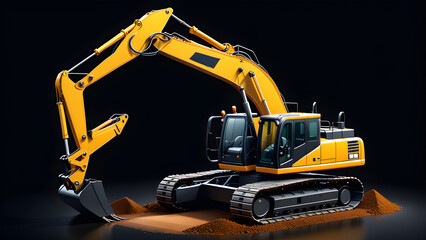 excavator on a white background. isolated on a black background. With black copy space
