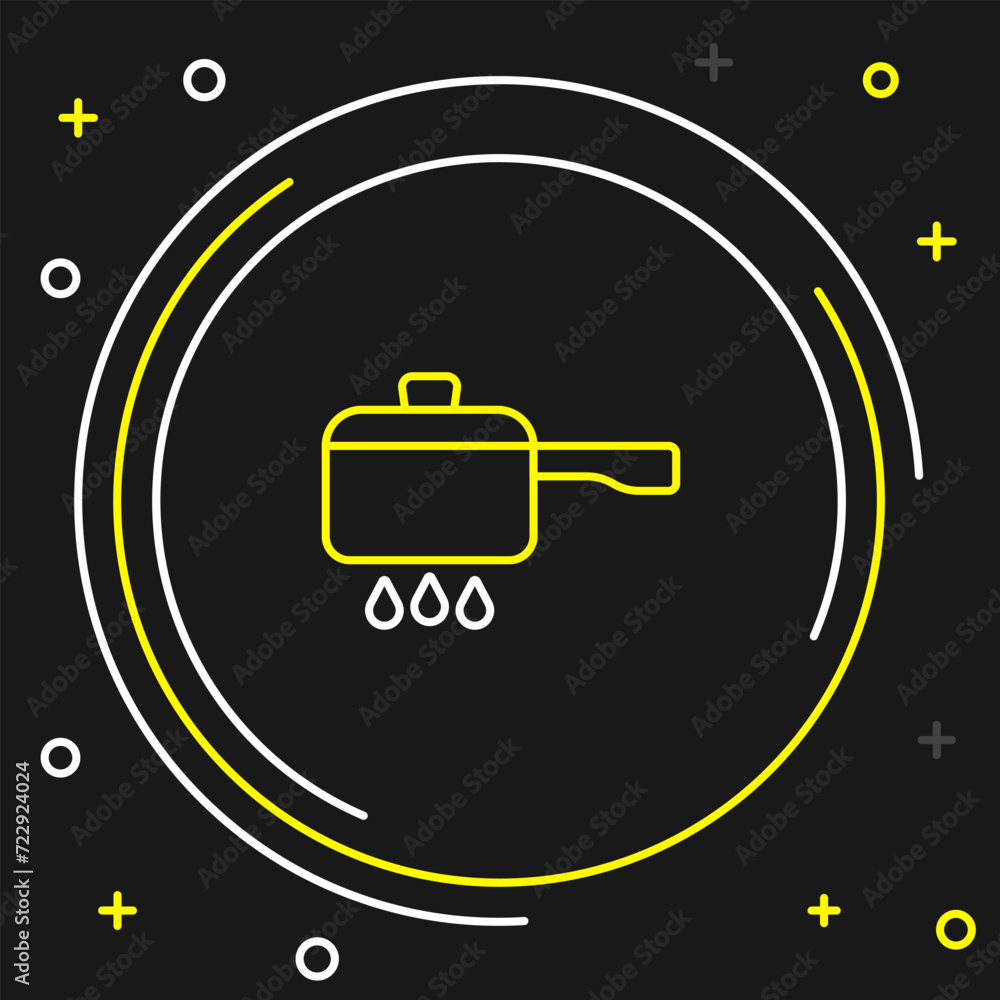 Wall mural Line Cooking pot on fire icon isolated on black background. Boil or stew food symbol. Colorful outline concept. Vector