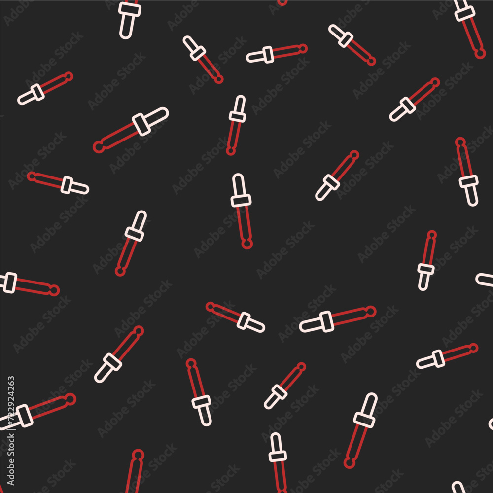 Poster line eyedropper color picker palette icon isolated on isolated seamless pattern on black background.