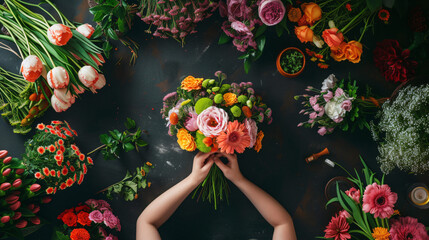 Florist making beautiful bouquet