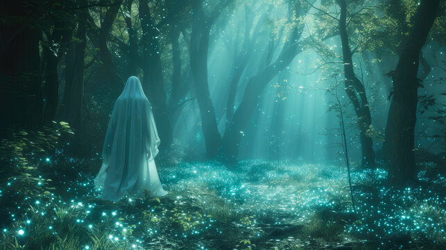 Enchanting Ethereal Stroll Through Bioluminescent Woods