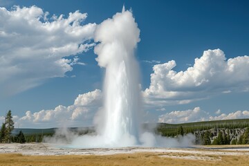 Great geysir erupting by water and steam