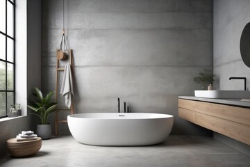 Fototapeta na wymiar modern zen bathroom with white and concrete wall