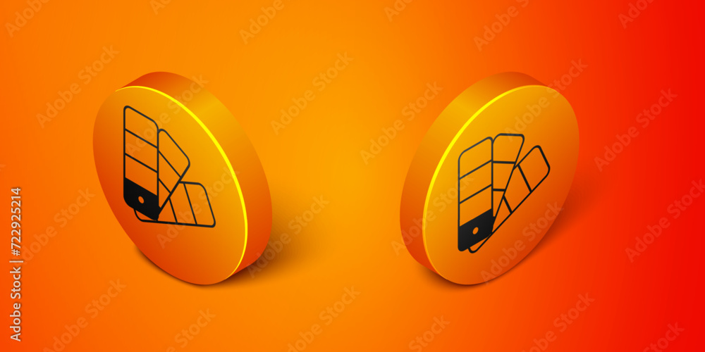 Poster isometric color palette guide icon isolated on orange background. orange circle button. vector