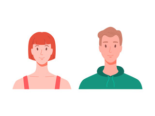 Fototapeta premium Portrait of man and woman, front view. Modern flat Illustration on transparent background