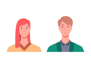 Portrait of man and woman, front view. Modern flat Illustration on transparent background