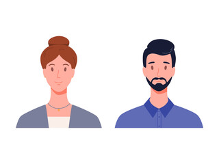 Portrait of man and woman, front view. Modern flat Illustration on transparent background