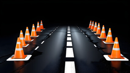 warning Road safety symbol. Accident zone. Danger warning icon. road closed sign icon isolated on black background.